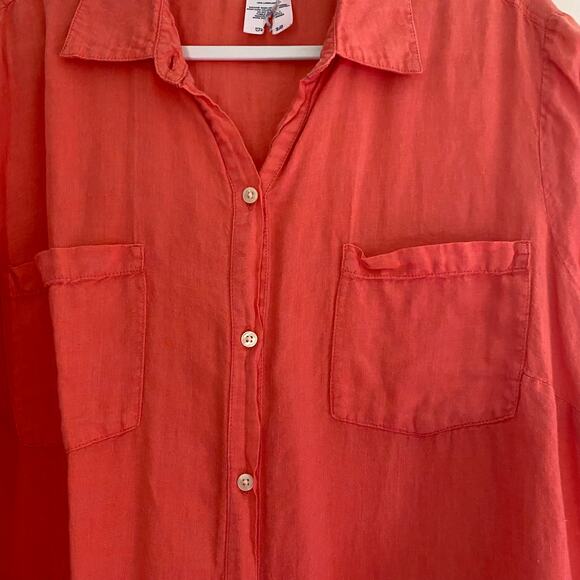 Land's End Linen Blouse Button Top Coral Orange Womens Size 1X Plus Size - Picture 5 of 6